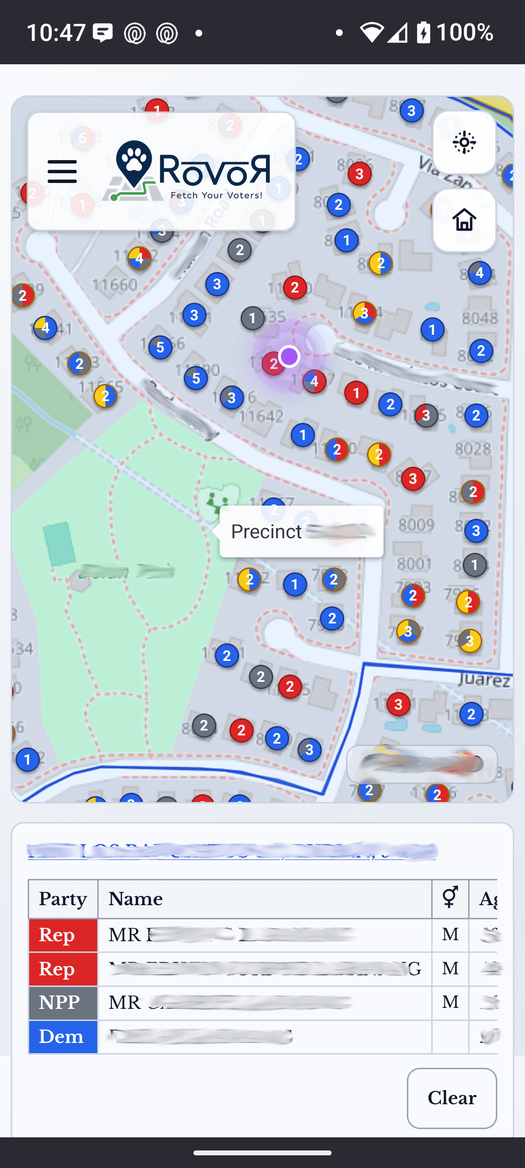 Canvass mobile map screenshot